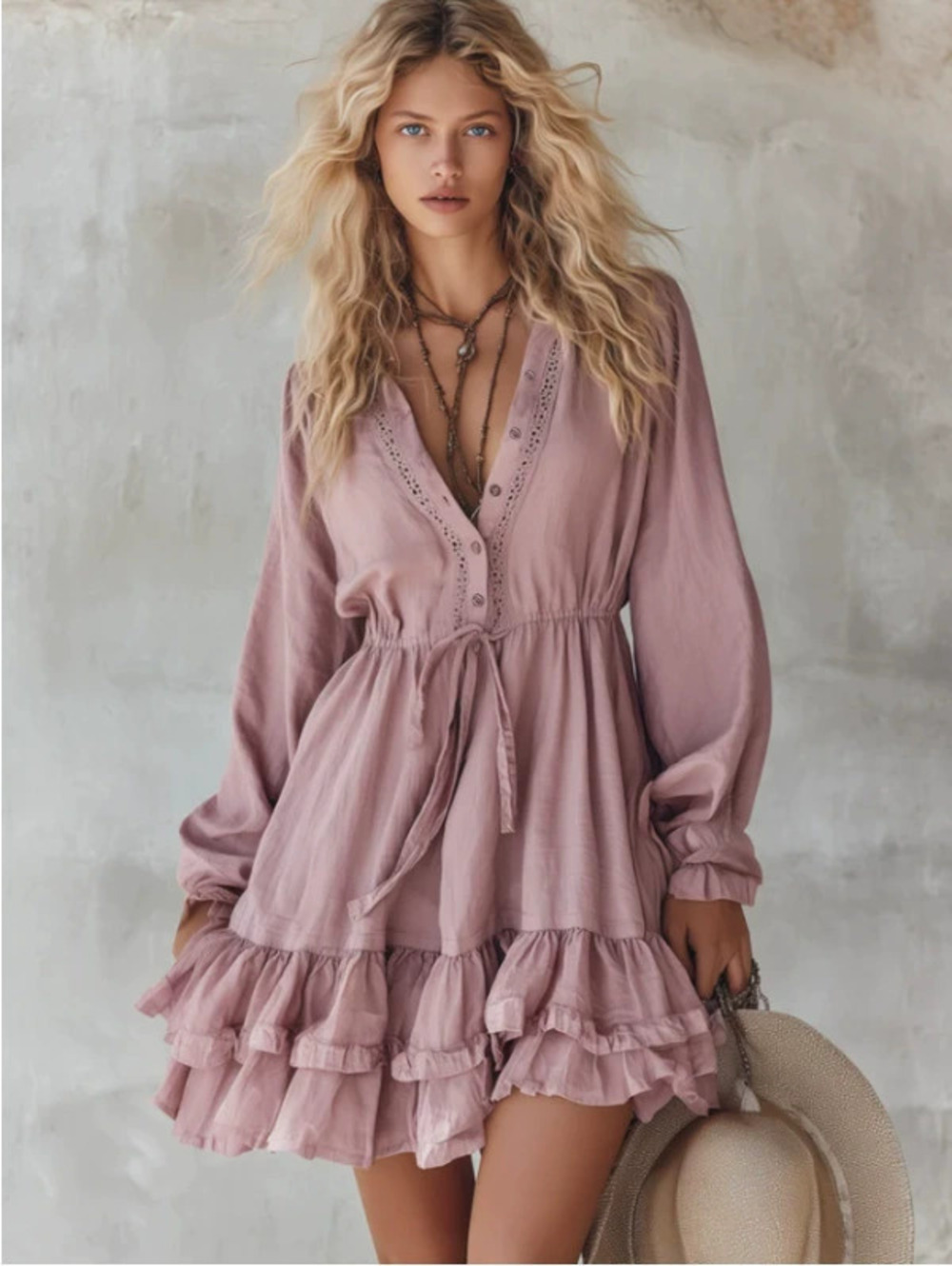 H&M Retro Casual Elegant Lace Flounce Dress